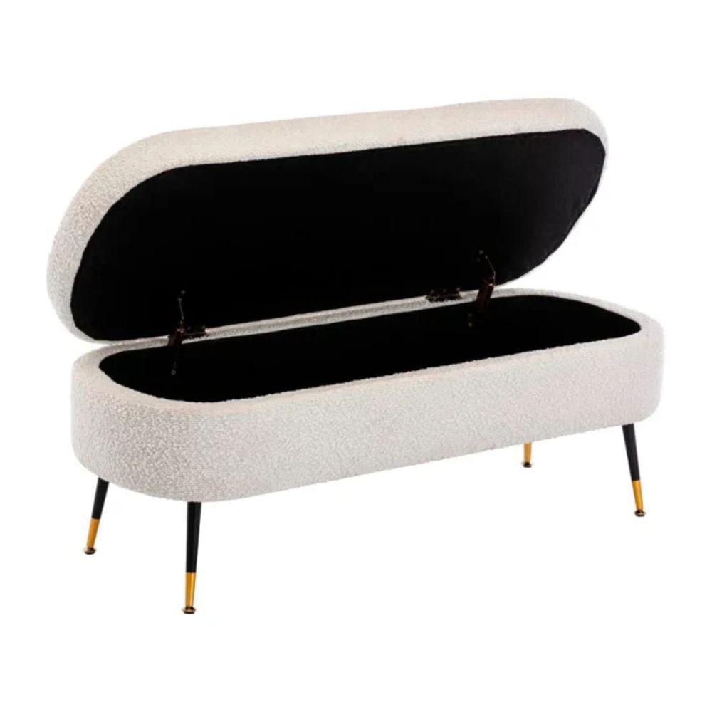 Heavenly Collection | Storage Bench - Modern Bouclé Ottoman with Hidden Storage & Gold Metal Legs
