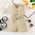 thumbnail image 2 of Wdgfv Girls Romper Jumpsuit Toddler Baby Classic Lapel Belted Overall Shorts Bodysuit Comfortable Stylish Outfit Brown 3-6 Months, 2 of 6