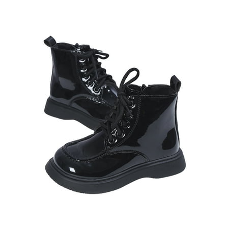 

Colisha Girls Boys Combat Boot Lace Up Ankle Non-Slip Booties Dress Comfort Side Zipper Black 7C