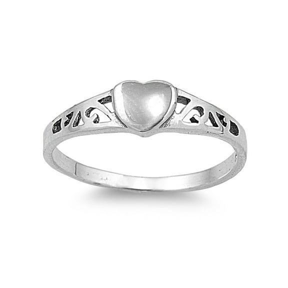 925 Sterling Silver Heart Filigree Ring Size 2