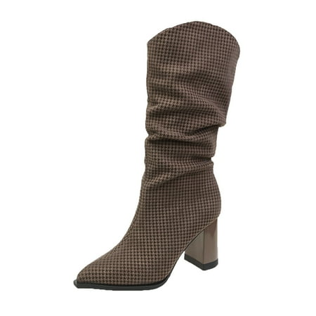 

EUMODR Knee High Snow Boots for Women Cowboy Boots Women Wide Calf Size 12 Women Mid Calf Boots Autumn And Winter Fashion Pointed Toe Solid Color Comfortable Square Heel Heel