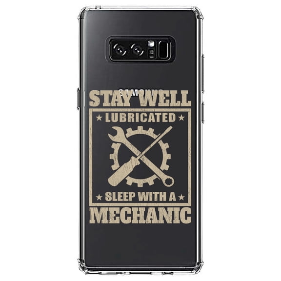 DistinctInk Clear Shockproof Hybrid Case for Samsung Galaxy Note 8 - TPU Bumper Acrylic Back Tempered Glass Screen Protector - Stay Well Lubricated Sleep With a Mechanic