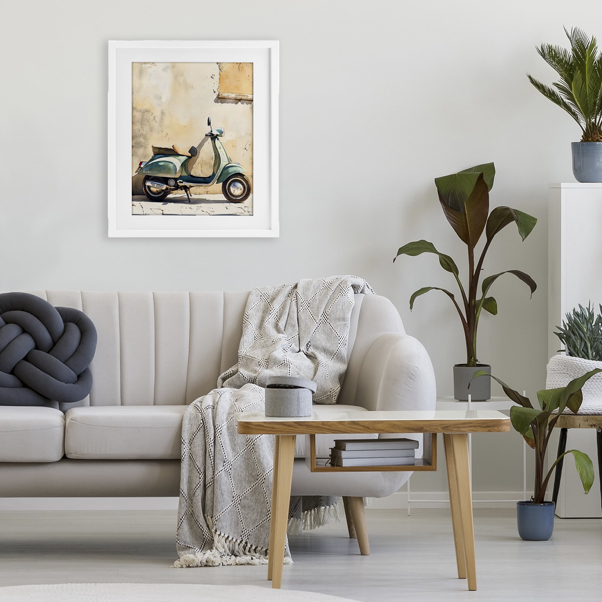 Stupell Industries Vintage Scooter on Italian Street White Framed Print Under Glass, design by LSR Design Studio