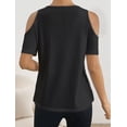 thumbnail image 4 of ClodeEU Women's V Neck Cold Shoulder Short Sleeve Top with Contrast Trim, Casual Solid Color Blouse Black,Women's Plus M, 4 of 6