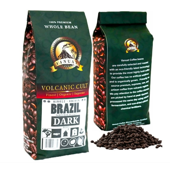 DARK ROAST VANUAT Volcanic Cult Organic Supreme Finest Artisan COFFEE Whole Bean Beans for Drip Coffee Cold Brew Espresso French Press Turkish Brew etc (Brazil, 16oz | Dark Roast)