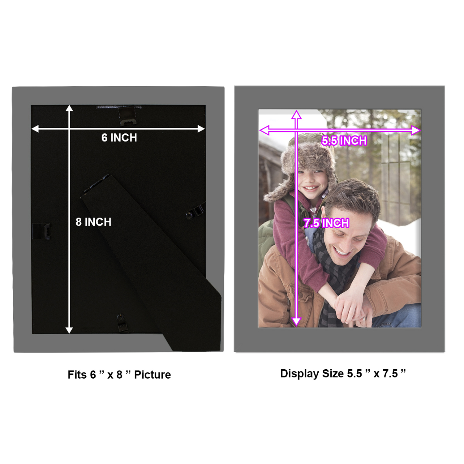 Modern 6 in. x 8 in. Grey Picture Frame (Set of 2)