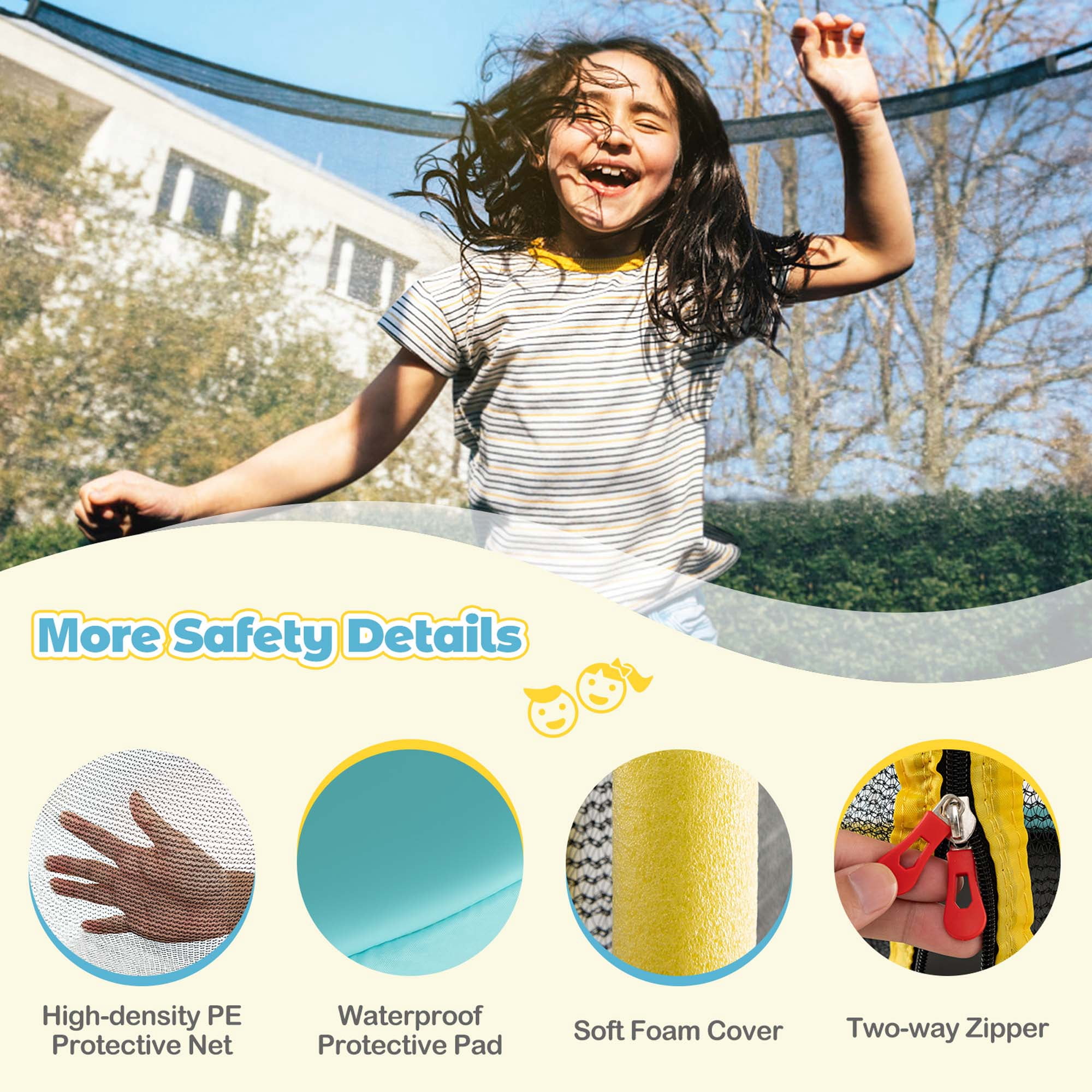 Costway Trampoline for Kid's with Safety Enclosure Net, Blue/Yellow, 52.00" x 52.00" x 55.50"