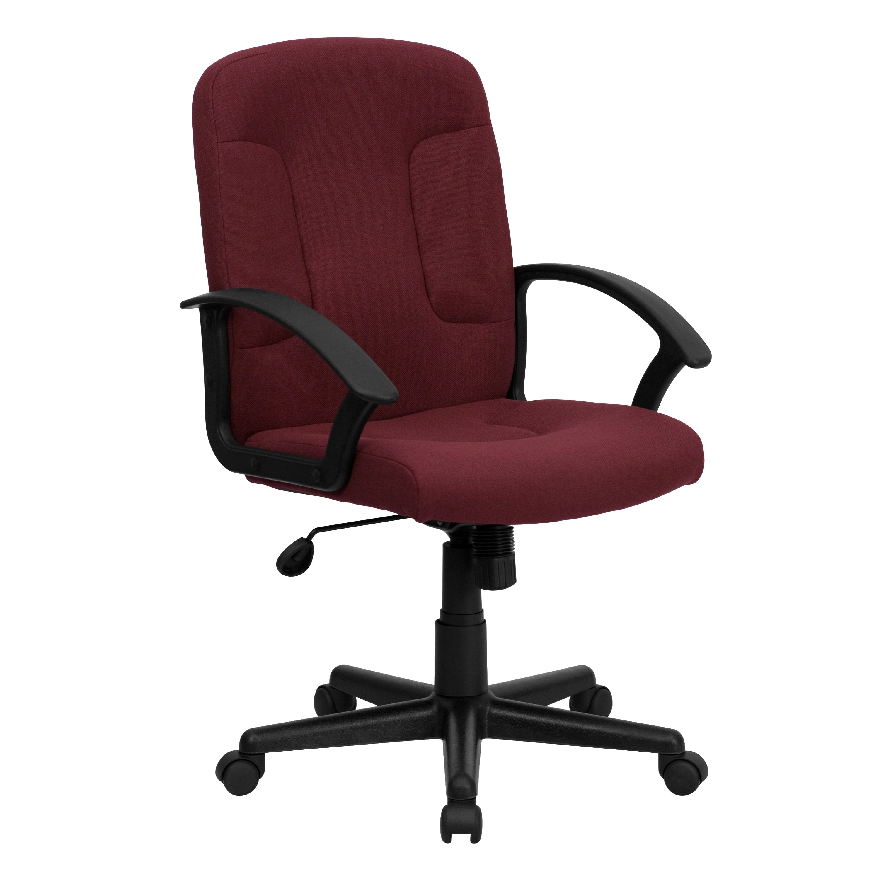 Emma + Oliver Mid-Back Burgundy Fabric Executive Swivel Office Chair with Nylon Arms