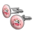 thumbnail image 1 of Cows are Friends Not Food Vegan Vegetarian Funny Humor Round Cufflink Set Silver Color, 1 of 6