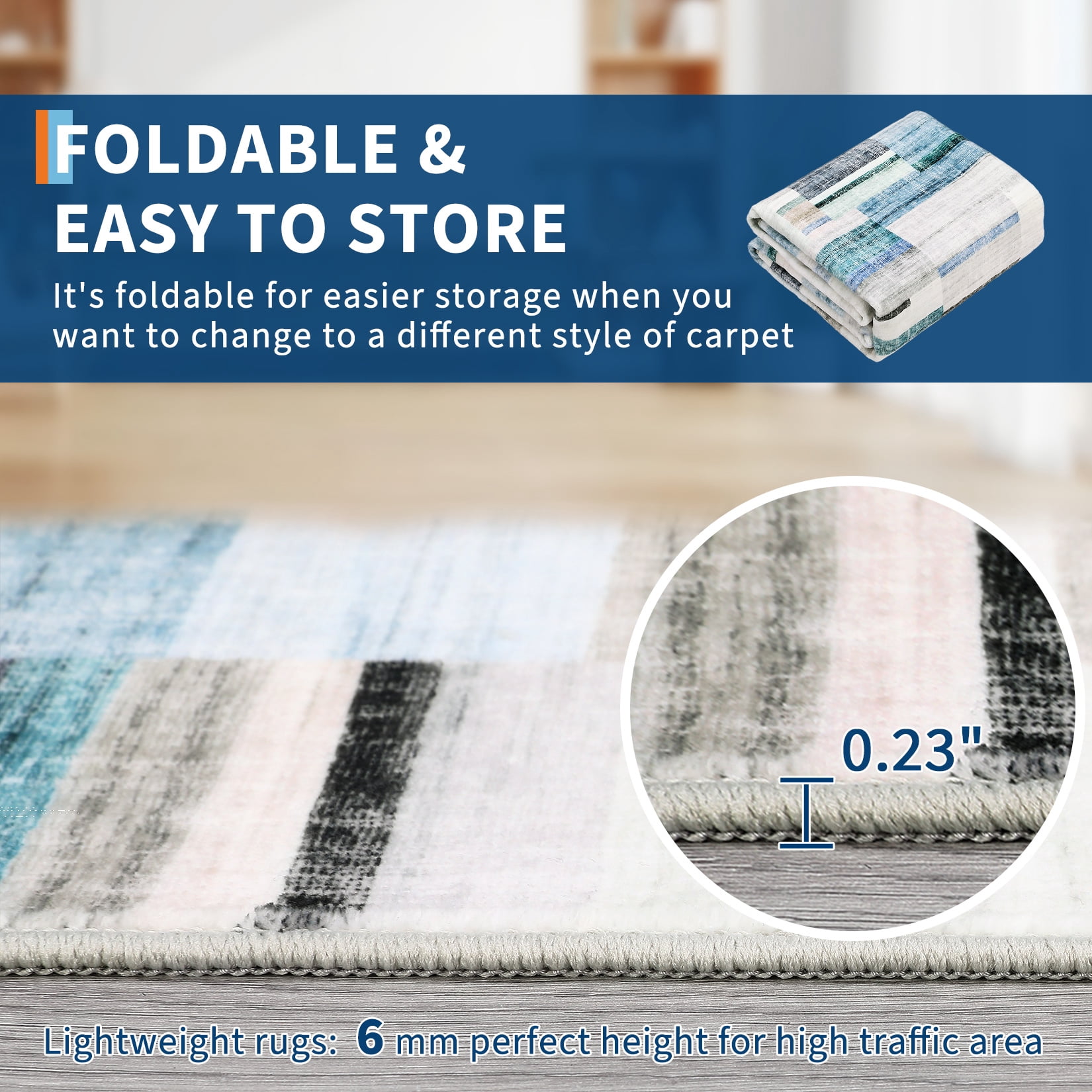 Garvee Geometric Area Rug 5x7 Modern Washable Rug for Living Room, Non-Slip Stain Resistant Indoor Carpet for Bedroom Dining Room Office, Blue