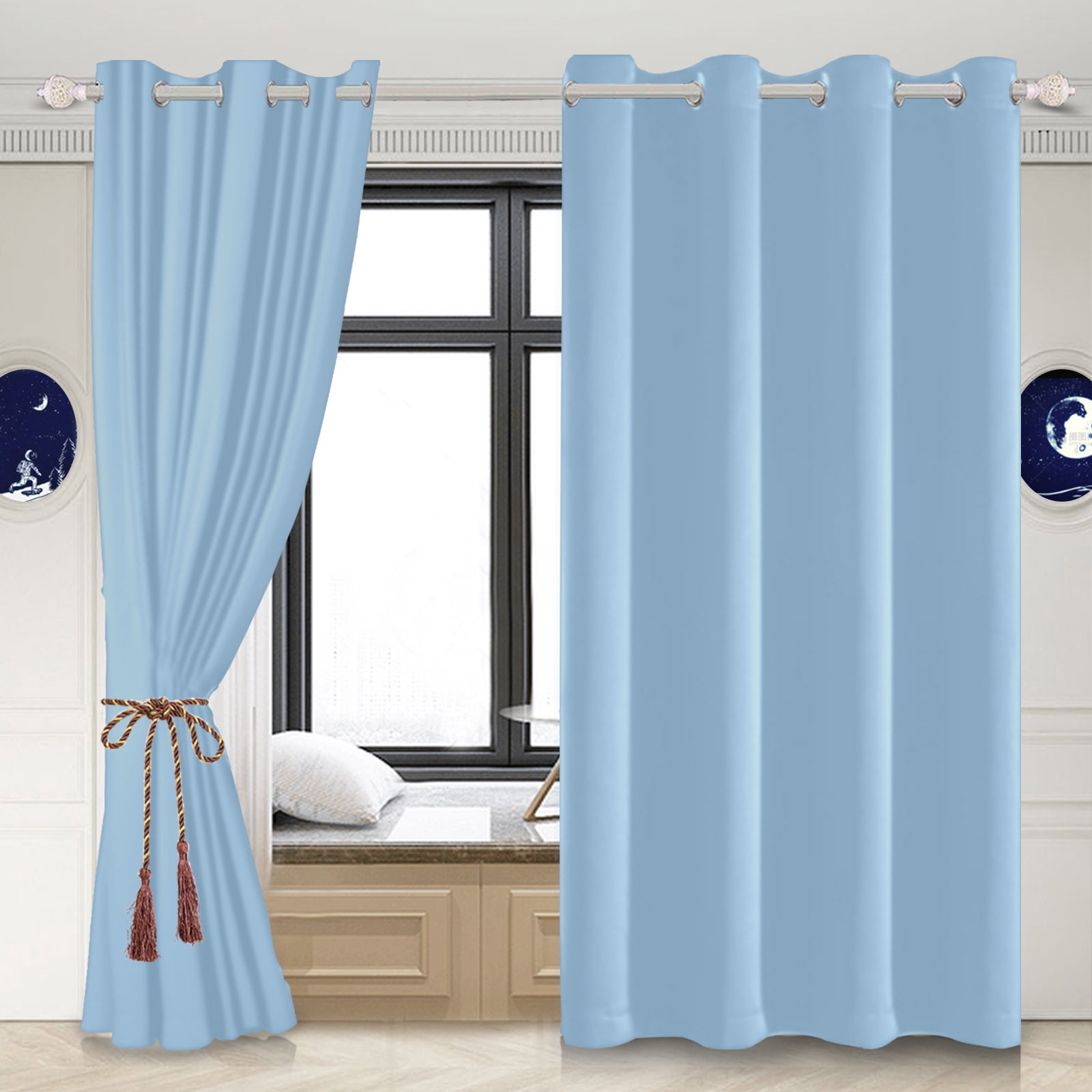 LFEEY Blackout Curtains Sky Blue, Thermal Insulated Grommet Bedroom Darkening , Blue, 52x84inch, 2 Panels