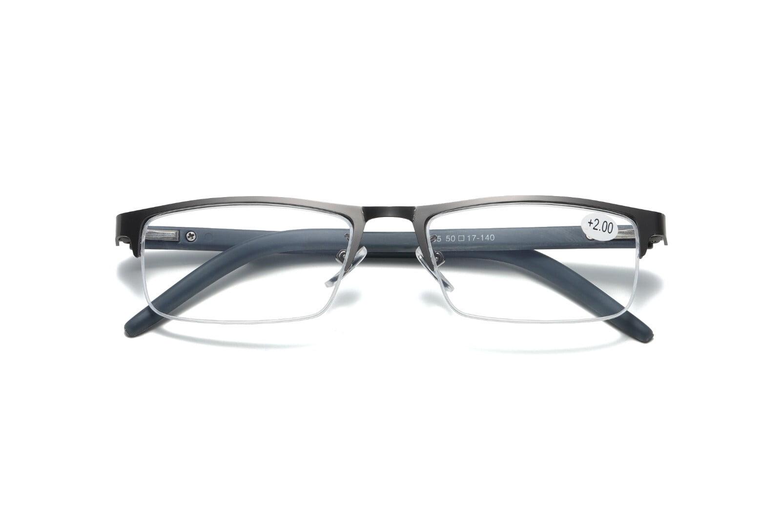 7 PK Men's Blue Light Blocking Reading Glasses - Rectangular Metal Half-Frame - Spring Hinge Readers