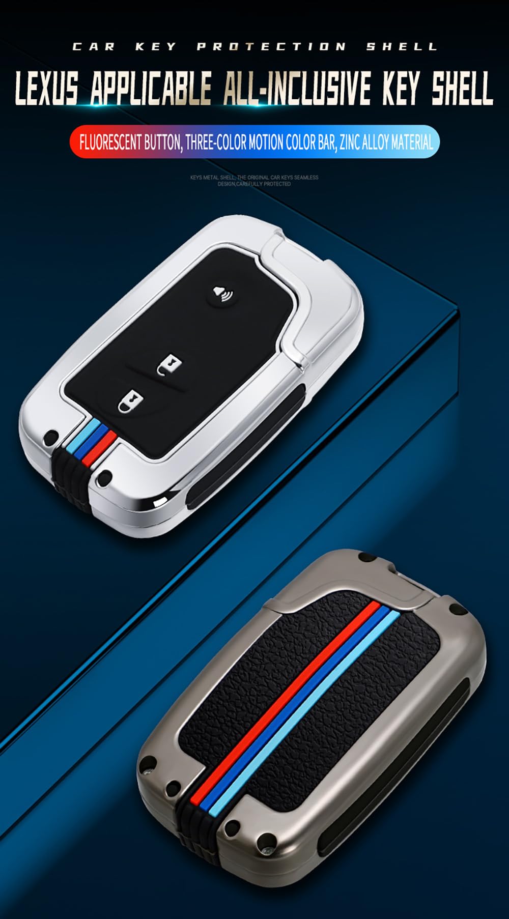 Key Cover with Keychain Fit for Lexus Key Fob Durable Key Fob Holder Metal Key Shell Silicone Smart Remote Key Case for ES350 GS300 GS350 GS430 GS450h ISC IS250 IS350 LS460 LS600h