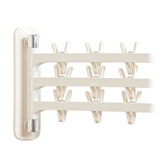 Wall-Mounted Clothes Drying Rack, Rotatable Foldable Wall Clothing Hanger with Clips, Collapsible Laundry Drying Racks for Underwear, Socks, No-Drill