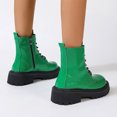 thumbnail image 3 of EKVAHL Women's Lace‑Up Platform Ankle Booties, Side Zipper Faux Leather Boots, Lug Sole Fashion Boots For Winter Street Outing Green, 3 of 5