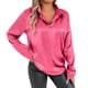 thumbnail image 2 of Vestido blusa de satén con cuello en V para mujer tallas grandes - Top túnica informal de manga larga - Conjunto de color liso para primavera y otoño - Tallas S-XL, 2 of 8