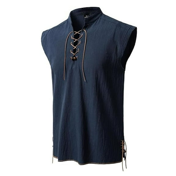 Kalauyu Mens Medieval Pirate Sleeveless Shirts Renaissance Cotton Linen Tank Top Gothic Viking Pirate Beach Tunic