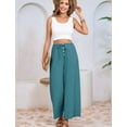 thumbnail image 5 of Womens Cotton Linen Pants Summer Casual Beach Pants Drawstring Flowy Wide Leg with Pockets Blue & Green XXL, 5 of 9