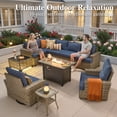 thumbnail image 4 of Ovios 10 Pieces Outdoor Patio Furniture Set with Fire Pit All-Weather Wicker Sectional with Swivel Chairs, Denim Blue, 4 of 12
