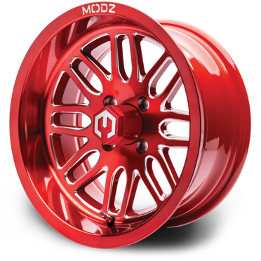 MODZ® 14" Mayhem Brushed Red with Ball Mill Golf Cart Wheel
