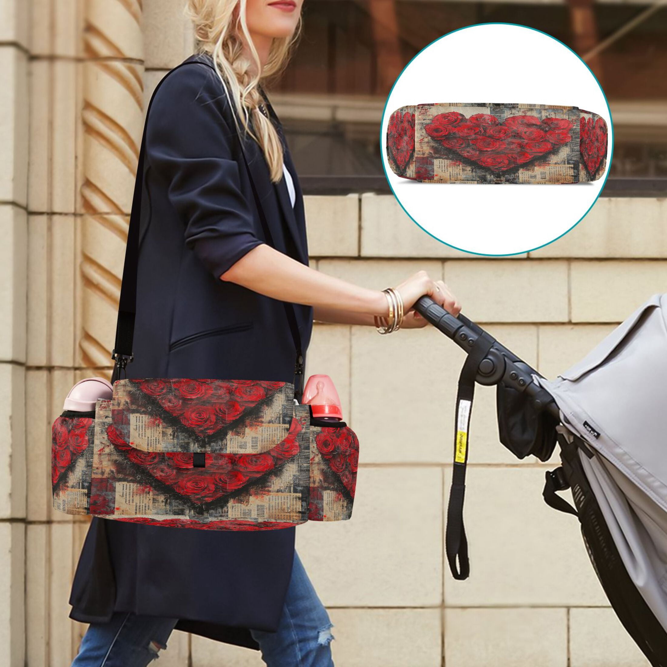 DIXRUYEE Stroller Organizer Roses Of Love Printed