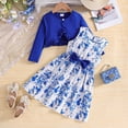 thumbnail image 5 of CUZIBR Kids Seasonal Dress Girls With Solid Color Jacket Floral Pattern Sleeveless Long Sleeve Dress Outfit Sets Fall Clothes Sets,Blue,3-4 Years, 5 of 9
