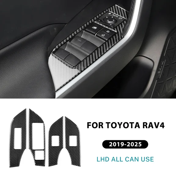 For Toyota RAV4 XA50 2019 2020 2021 2022 2023 2024 2025 LHD RHD Car Window Lift Button Panel Trim Real Soft Carbon Fiber Sticker.