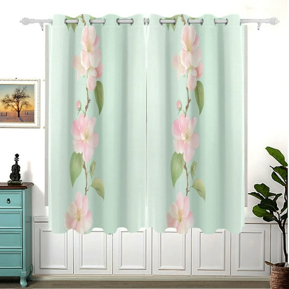 Peach Blossom Vine Thermal Blackout Curtains 63x55 Inch 2 Panels Grommet Window Drapes for Bedroom Living Room