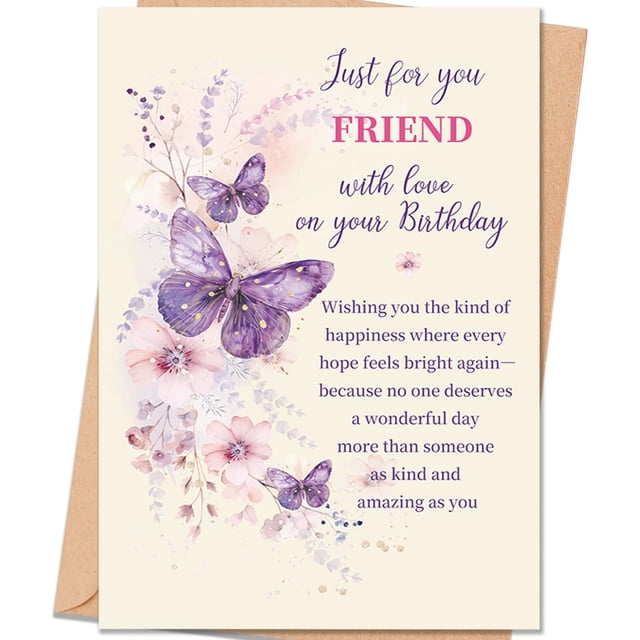 Tarjeta de cumpleaños uugtcard Friend con mariposas y ilustraciones florales