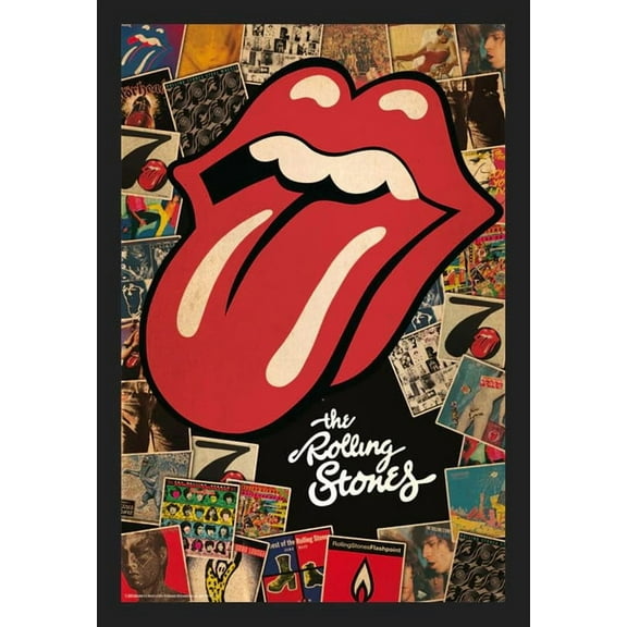 BUY ART FOR LESS Officially Licensed Rolling Stones Collage Framed Art Poster - 24 x 36 Inch - Sturdy Engineered Wood Frame with Plexi Glass - Ready To Hang