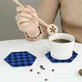 thumbnail image 6 of Balery 6 Pcs Buffalo Plaid Blue Blackleather Coasters Set, Drink Table Cup Coasters For Living Room Kitchen Coffee Decor, 6 of 9