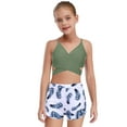thumbnail image 3 of YiZYiF Kids Girls 3 Piece Athletic Tankini Swimsuit Bikini Bra Top with Briefs and Shorts Swim Set Army Green 10-11Y, 3 of 7