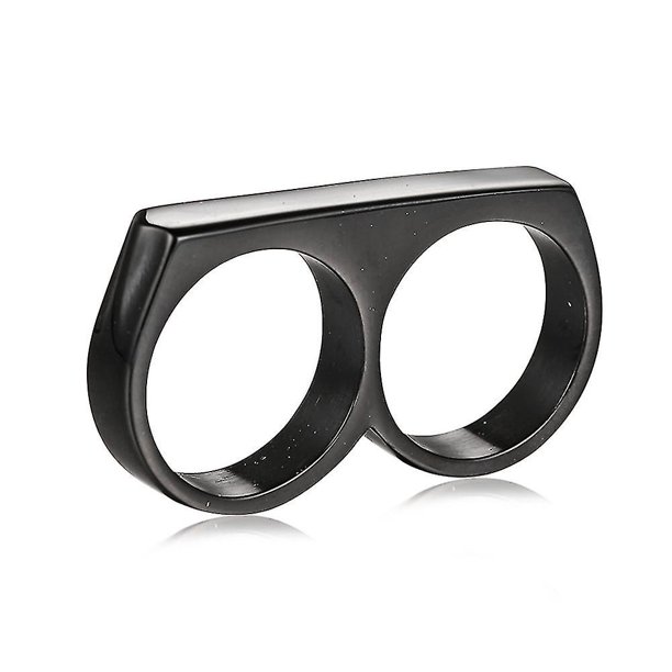 Anillo de acero inoxidable YONGSHENG doble banda de dos dedos titanio brillante negro tamaño 9