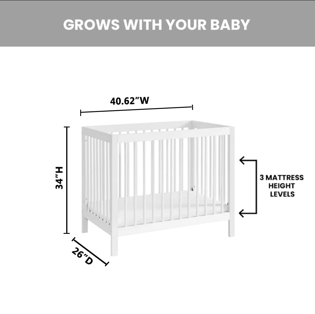 Oxford Baby Essential Island Mini 4-in-1 Convertible Crib with Round Spindles, White