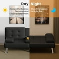 thumbnail image 3 of Lumihaven Futon Sofa Bed Folding Leather Modern Couch with 2 Cup Holders,Removable Armrests,Black, 3 of 7