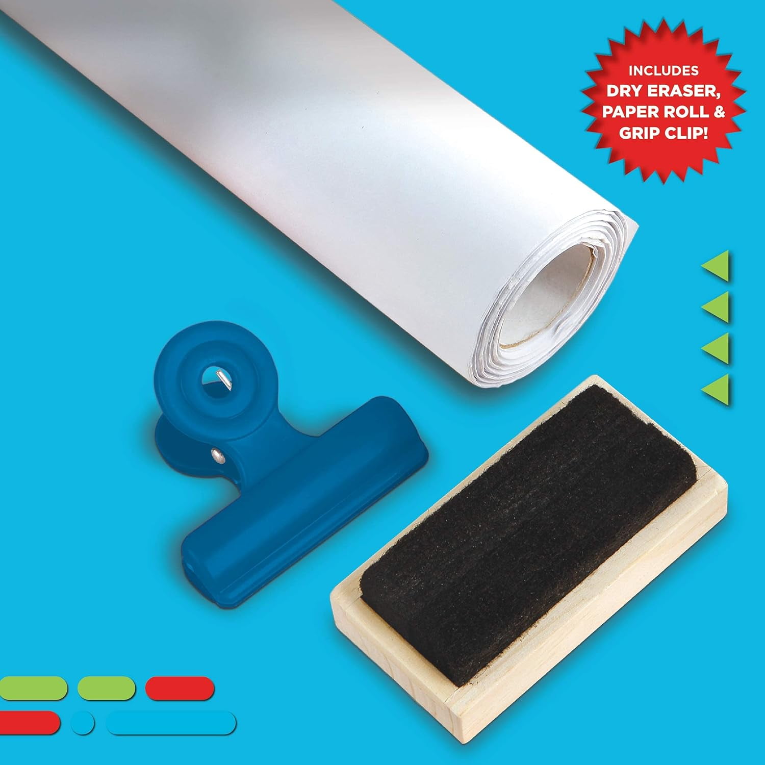 17×15" 3-in-1 Wooden Tabletop Easel - Foldable Portable Dry Erase/Chalkboard w/Paper Roll & Oversized Clip for Kids 3+