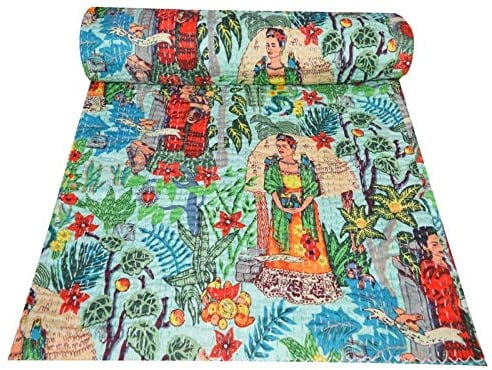 Details about   Beige Cotton Bedspread Kantha Quilt Bedding Gudari Farida Kahlo Printed Blankets 