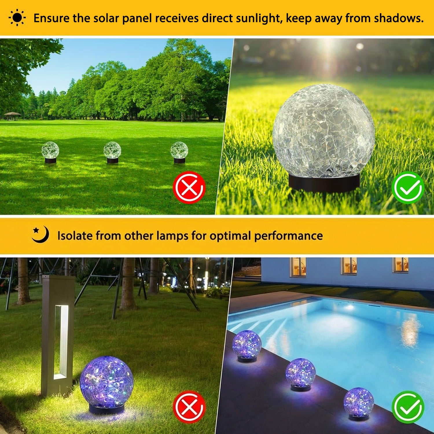 COWIN 4 Pack 3.9'' Solar Globe Lights Outdoor Waterproof ,30 LED Cracked Glass Globe Solar Power Ground Lights,Solar Orbs Outside-Outdoor Decorations Patio & Yard Lawn Backyard Decor(Multicolor)