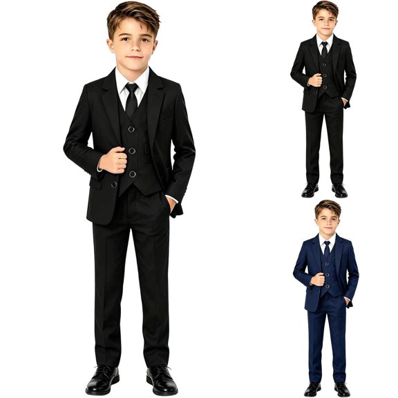 Baby Boy Outfits Formal Suit Set with Jacket Shirt Tie and Pants for Occasions Boys' Clothing Sets Black A