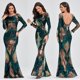 thumbnail image 5 of Vestido de noche elegante de primavera y otoño elástico de talla grande con cintura alta, manga larga, cuello redondo, sin espalda y con lentejuelas y cola de pez para mujer, 5 of 6