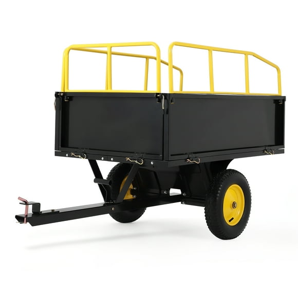 Heavy Duty 750 lbs ATV Dump Cart – 17 Cu.Ft Steel Tow Behind Utility Garden Trailer – Removable Sides, All-Terrain Pneumatic Tires, for Lawn Mowers, Tractors, UTVs