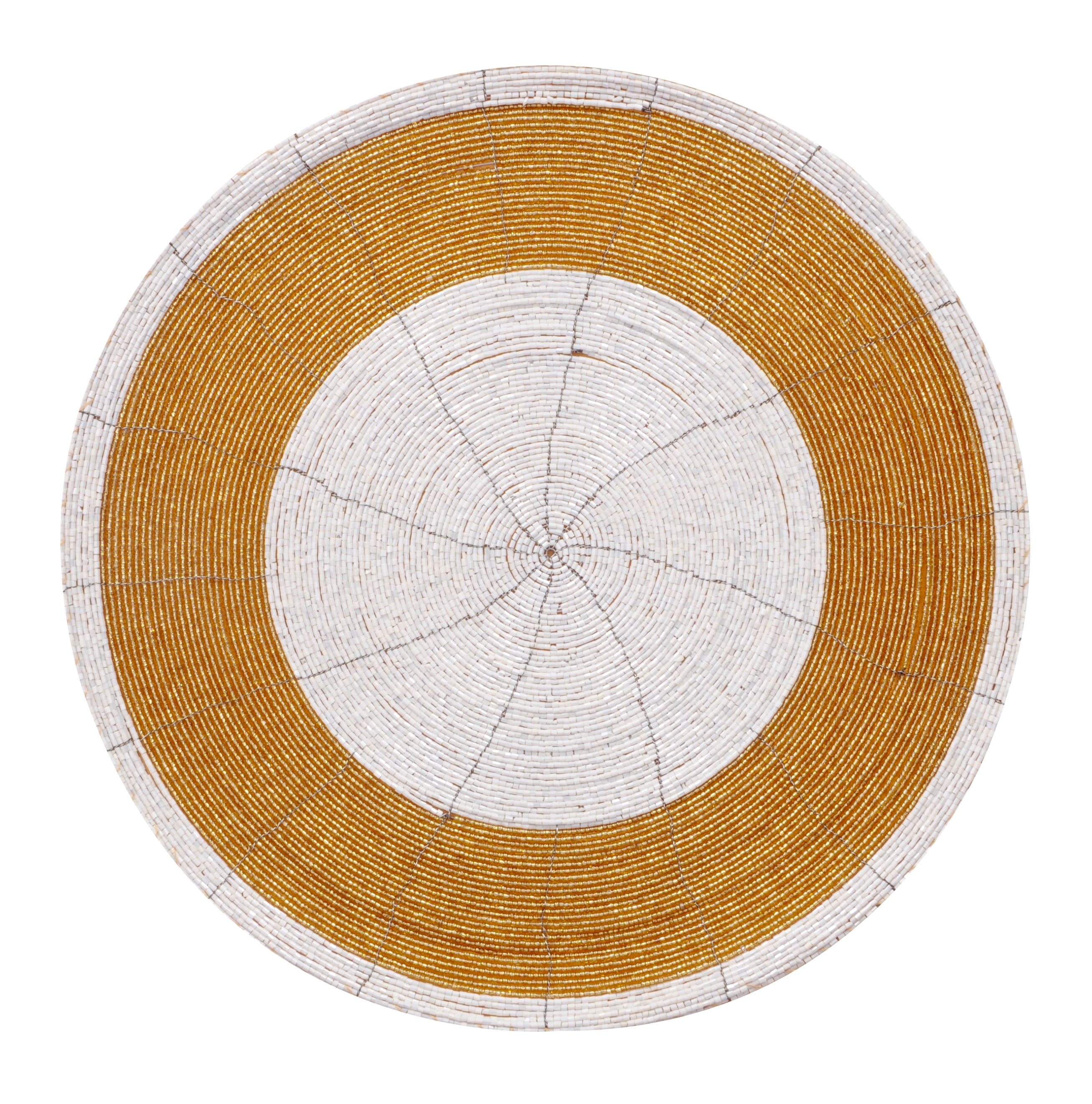 Beaded Placemats Set of 8 for Dining Table, Table Placemats, 14 Inches Round - Gold Ivory
