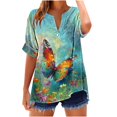 thumbnail image 2 of Jjayotai Women's Casual V Neck Floral Print Smocked Short Sleeve Blouses, Bohemian Top, T Shirts for Women, Summer Tops Multicolor^12 S, 2 of 5