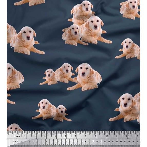 Soimoi Cotton Voile Fabric Golden Retriever Dog Print Fabric by The Yard 56 Inch Wide