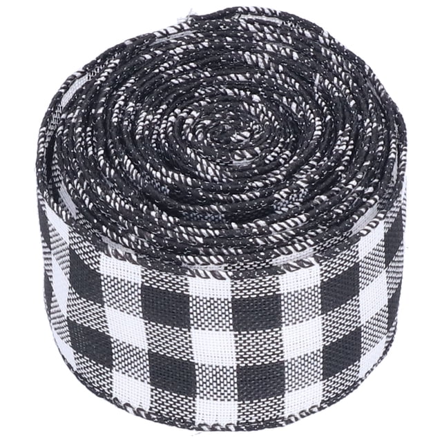 5m Christmas Wired Edge Ribbon Decorative Plaid Ribbon for Home DIY Gift Wrapping Crafts(Black White )