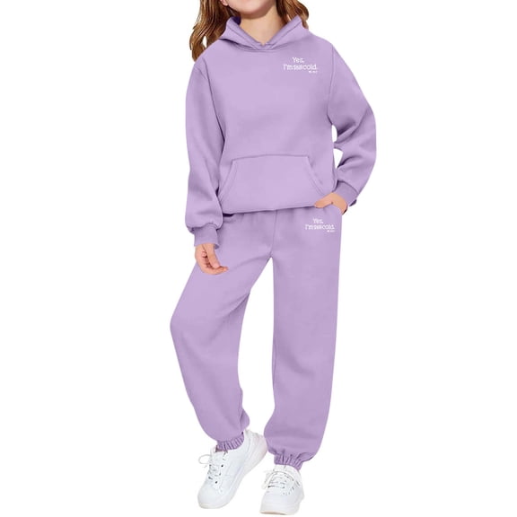Sweatsuits Kids 2 Piece Outfits Sweatshirt Hoodie and Sweatpants Joggers Pant Set with Pockets Loose Sportswear (9T, Purple 01)