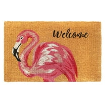 RugSmith Handloom Woven Pink Flamingo Welcome Indoor and Outdoor Coir Doormat, 18" x 30"
