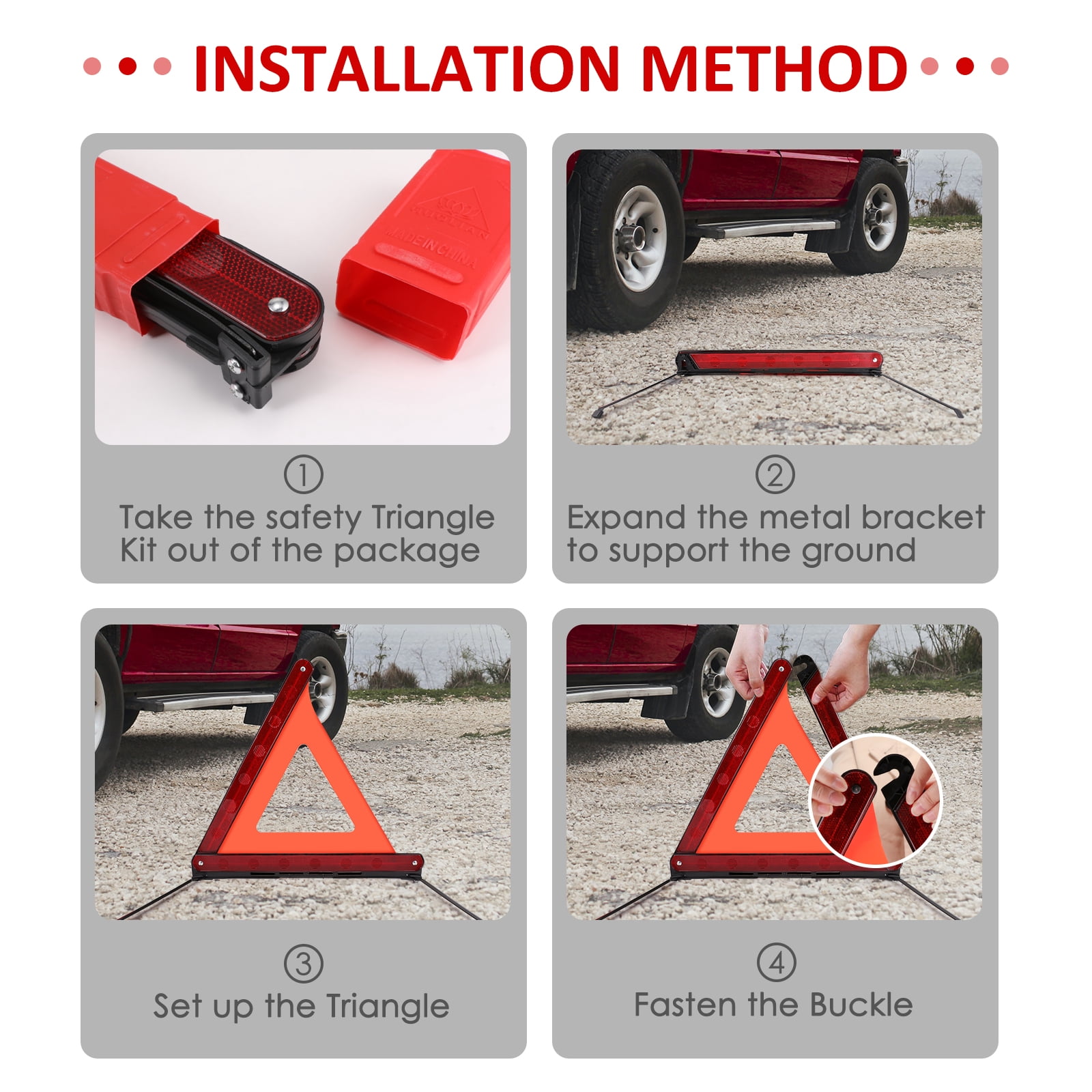 KKSQ Safety Triangles, Emergency Reflectors - Roadside Kit, 3-Pack with Anti-Slip Base, Foldable for Car, Truck, Motorcycle