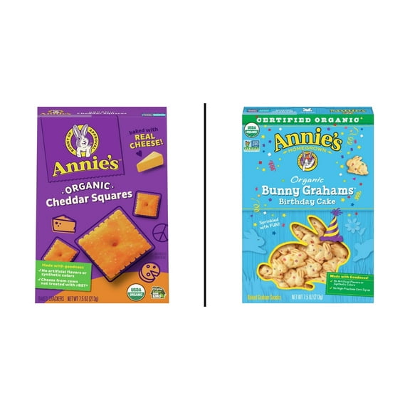 Annie's Cheddar Squares Baked Crackers 7.5 oz & Annie's Organic Birthday Cake Bunny Grahams 7.5 oz