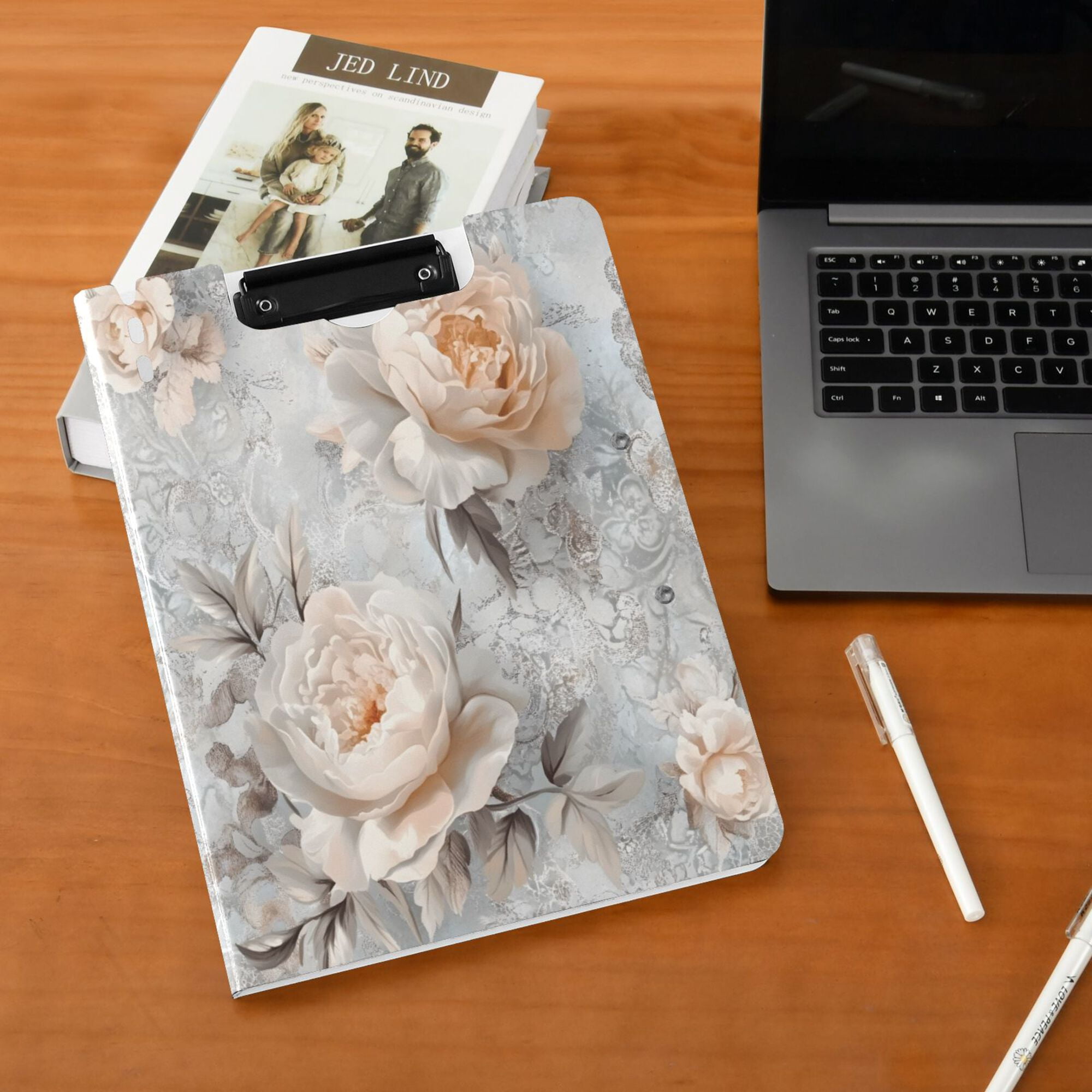 FORMRS A4 Clipboard Folder with Pen Holder Horizontal Foldable School Office Binder, Beautiful Floral